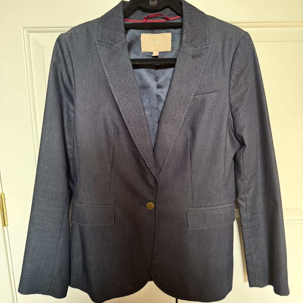 Banana Republic Women's Denim Brass Button Blazer Sz 10 Preppy Classic